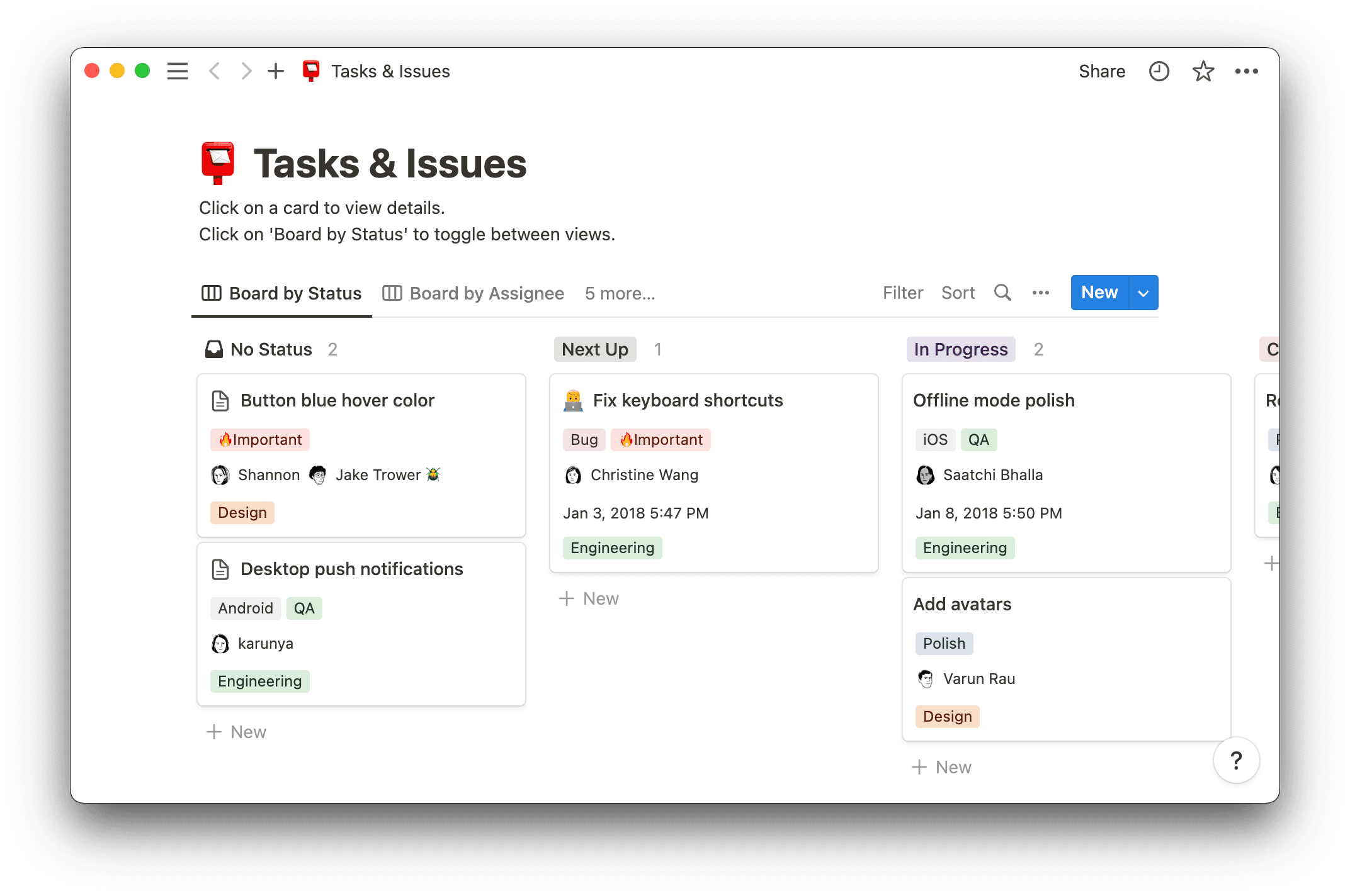 tasks and issues