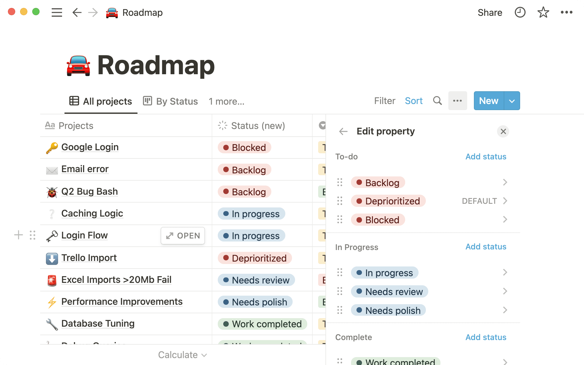 A Notion roadmap with live status updates that shows how teams adjust priorities, update tasks, and see changes immediately.