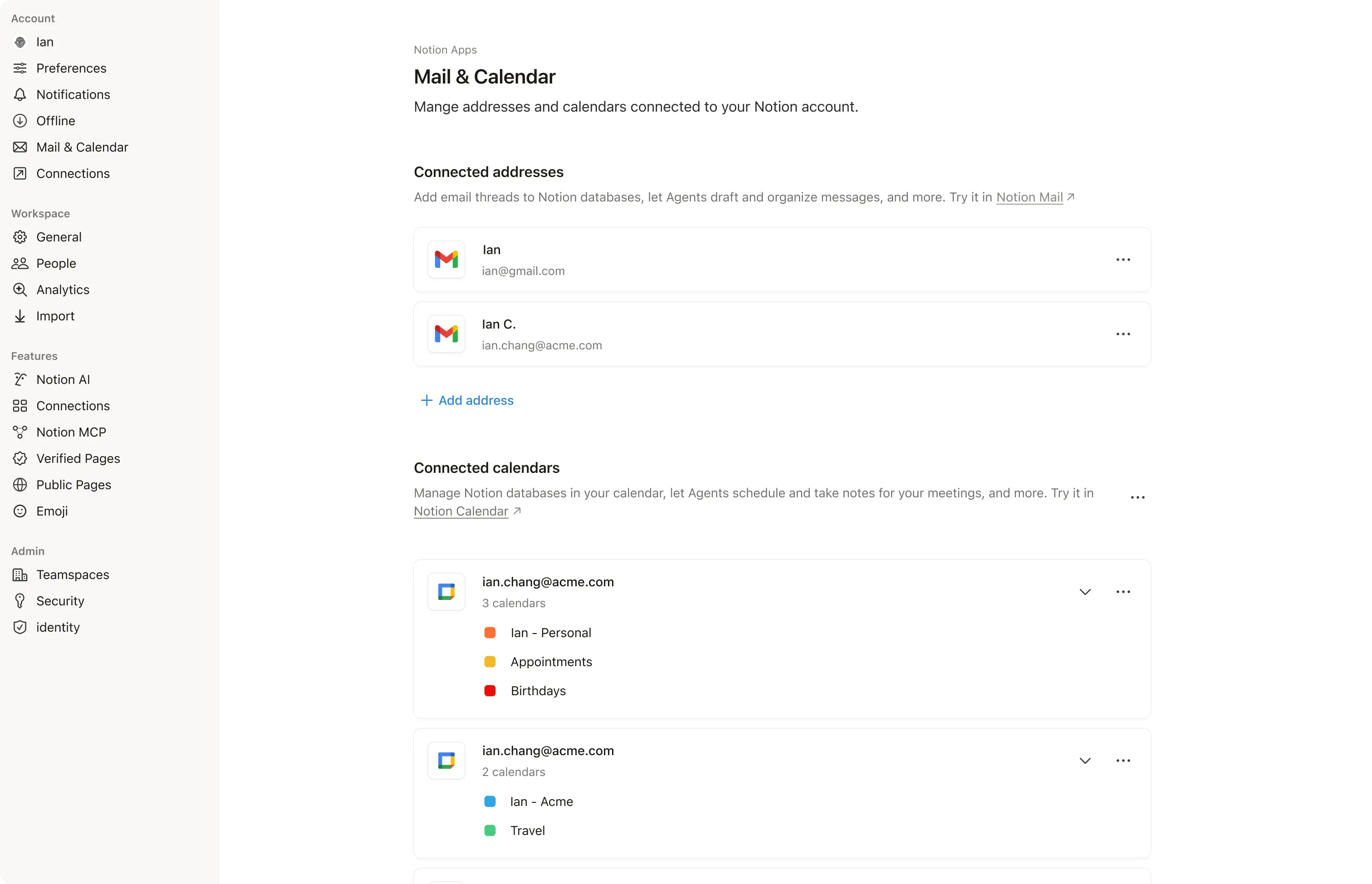 Manage your Mail & Calendar settings
